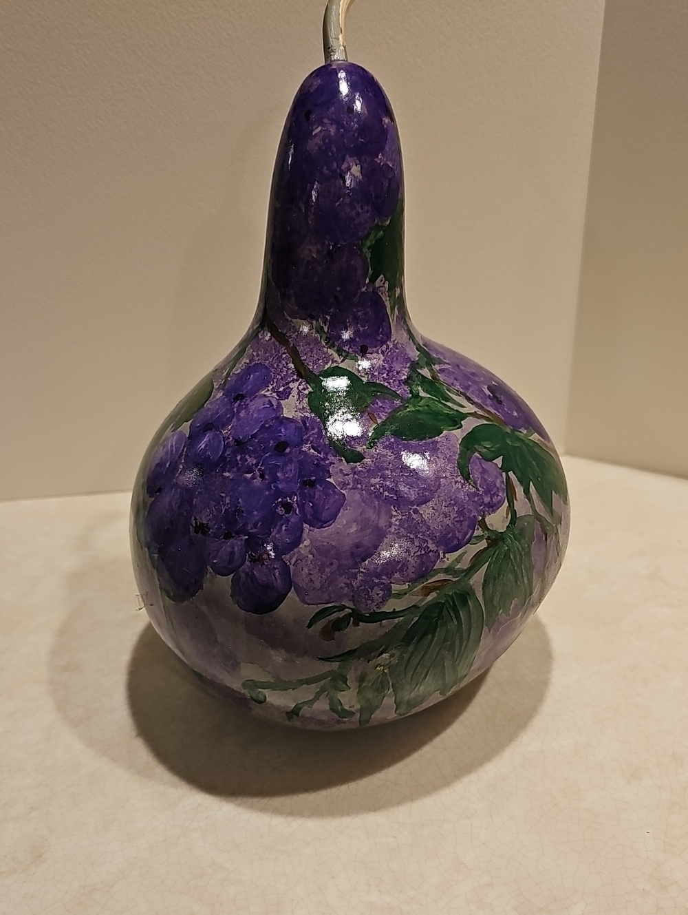 Hand-Painted Purple Gourd Decorative Accent With Grapes